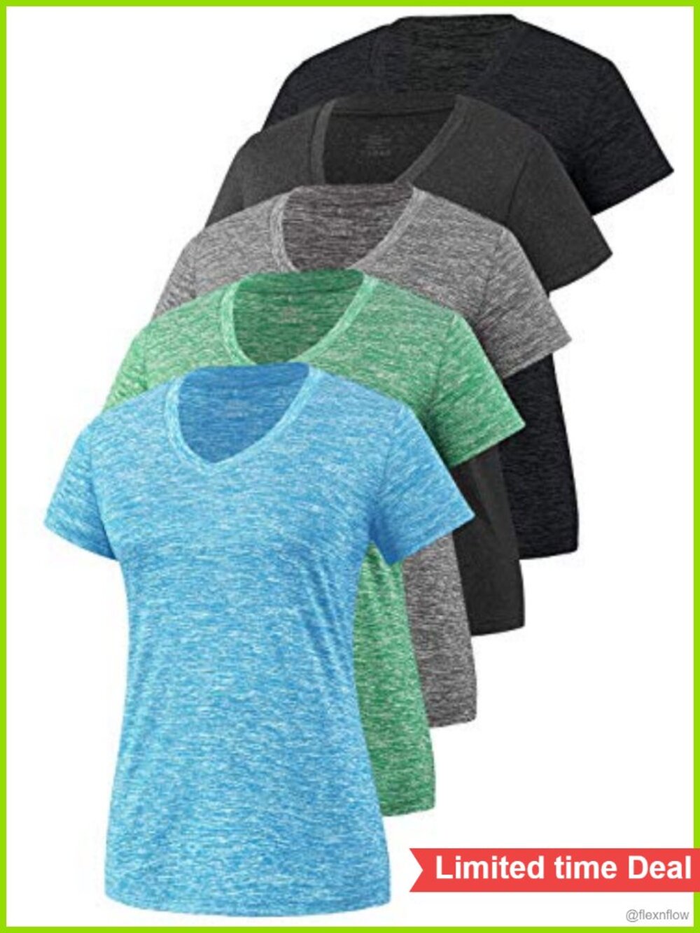 Women's 5-Pack Dry Fit V-Neck Tee Moisture Wicking Short Sleeve Workout T-Shirt